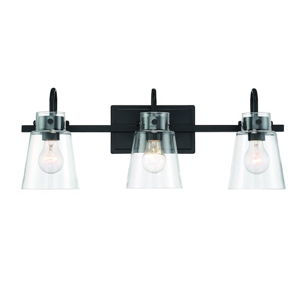 Designers Fountain Inwood 24in 3-Light Matte Black Modern Indoor Vanity Light with Clear Glass Shades D214M-3B-MB - main